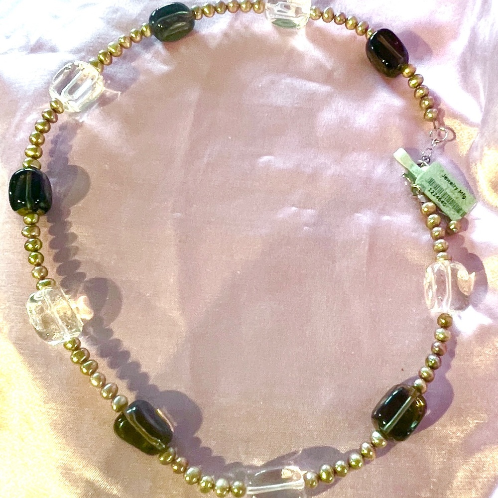 NWT Freshwater Golden Pearls & Quartz Necklace